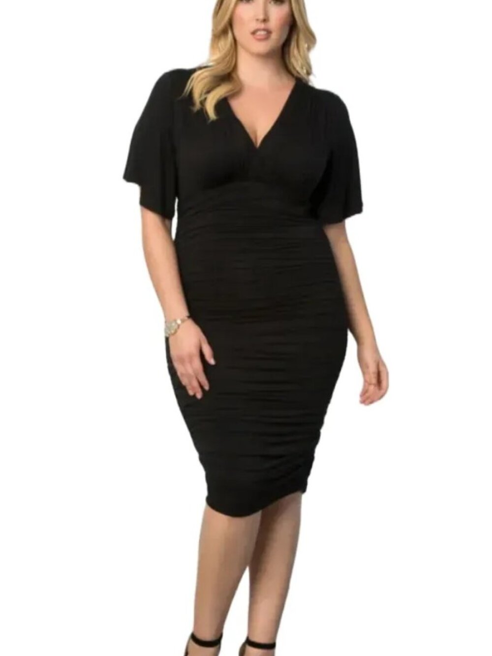 KIYONNA Rumor Ruched V-neck Patry Dress in Black SZ 2X